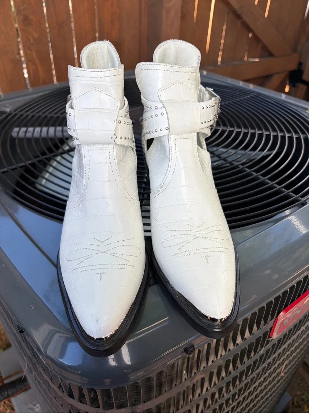 Ted Baker White Faux-Croc Cutout Buckle Ankle Boots